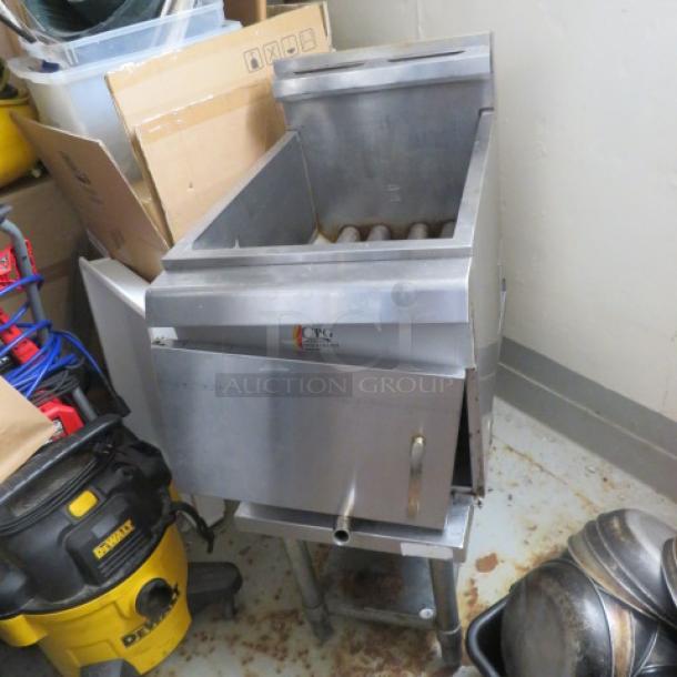 One CPG Stainless Steel Natural Gas 30lb  Countertop Fryer One A SS Stand With Under Shelf. Model# CF30NG. 17X30X42. $1129.00. - Image 1 of 4