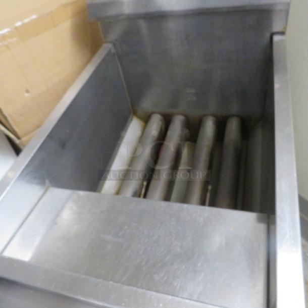 One CPG Stainless Steel Natural Gas 30lb  Countertop Fryer One A SS Stand With Under Shelf. Model# CF30NG. 17X30X42. $1129.00. - Image 2 of 4