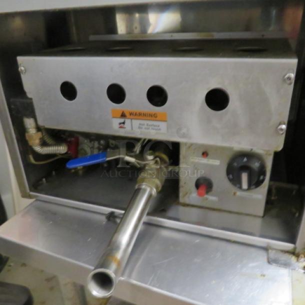One CPG Stainless Steel Natural Gas 30lb  Countertop Fryer One A SS Stand With Under Shelf. Model# CF30NG. 17X30X42. $1129.00. - Image 3 of 4