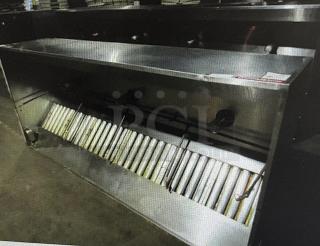 One 9 Foot Stainless Steel Exhaust Hood With Lights And Filters, And Wall Panel.