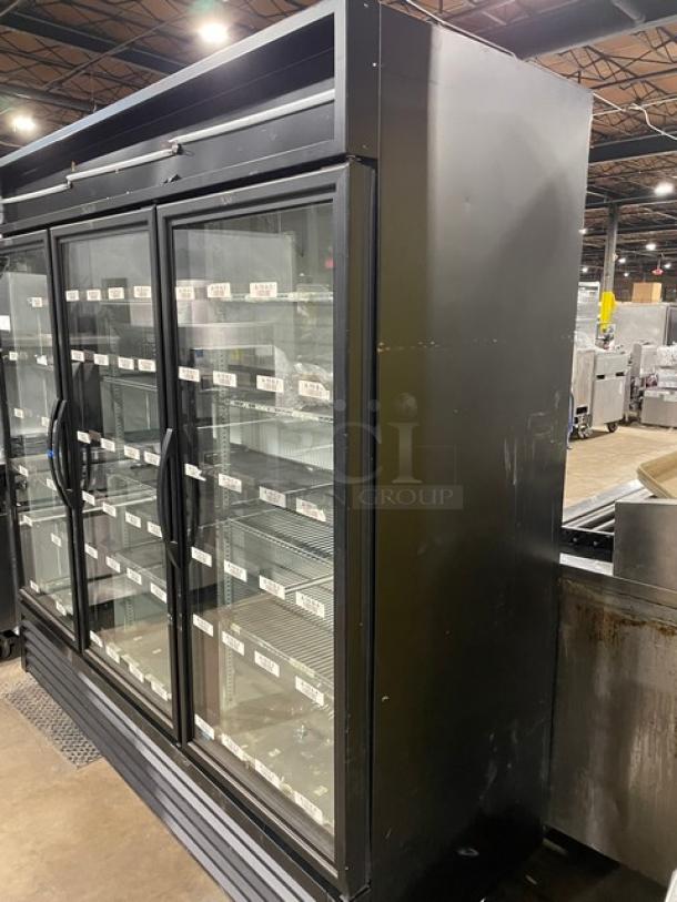True Commercial Black Self-Contained Triple Glass Swing Door Reach In Refrigerator Merchandiser! Energy Star Certified! With LED Lighting! With Heavy Duty Poly Coated Wire Racks! Model: GDM-72-HC~TSL01 SN: 10159914! 115V 1 Phase! On Casters! - Image 2 of 12