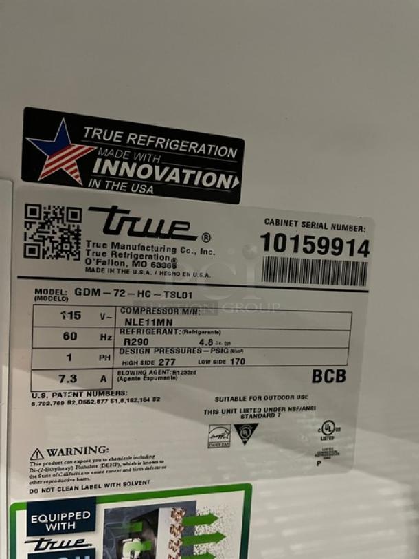 True Commercial Black Self-Contained Triple Glass Swing Door Reach In Refrigerator Merchandiser! Energy Star Certified! With LED Lighting! With Heavy Duty Poly Coated Wire Racks! Model: GDM-72-HC~TSL01 SN: 10159914! 115V 1 Phase! On Casters! - Image 8 of 12