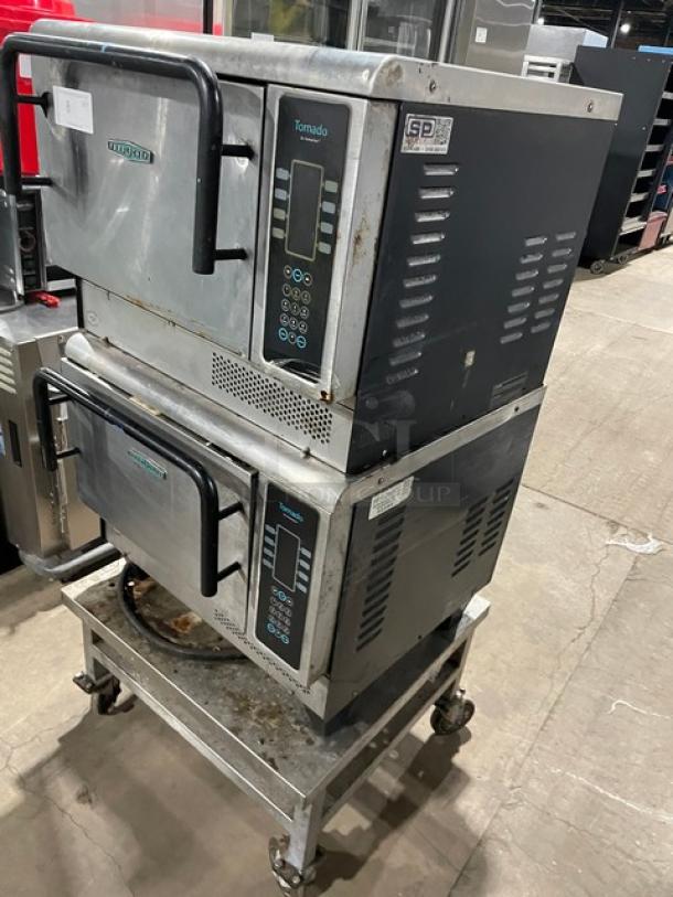 TurboChef Tornado Series Commercial Stainless Steel Electric Powered Double Stacked Rapid Cook Turbo Ovens! With Digital Touch Controls! Model: NGCD6 SN: NGCD6D13062! 208-240V! On Equipment Cart With Casters! 2X Your Bid Makes One Unit! - Image 2 of 11