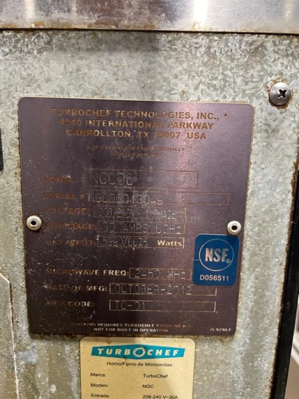 TurboChef Tornado Series Commercial Stainless Steel Electric Powered Double Stacked Rapid Cook Turbo Ovens! With Digital Touch Controls! Model: NGCD6 SN: NGCD6D13049! 208-240V! On Equipment Cart With Casters! 2X Your Bid Makes One Unit! - Image 9 of 12