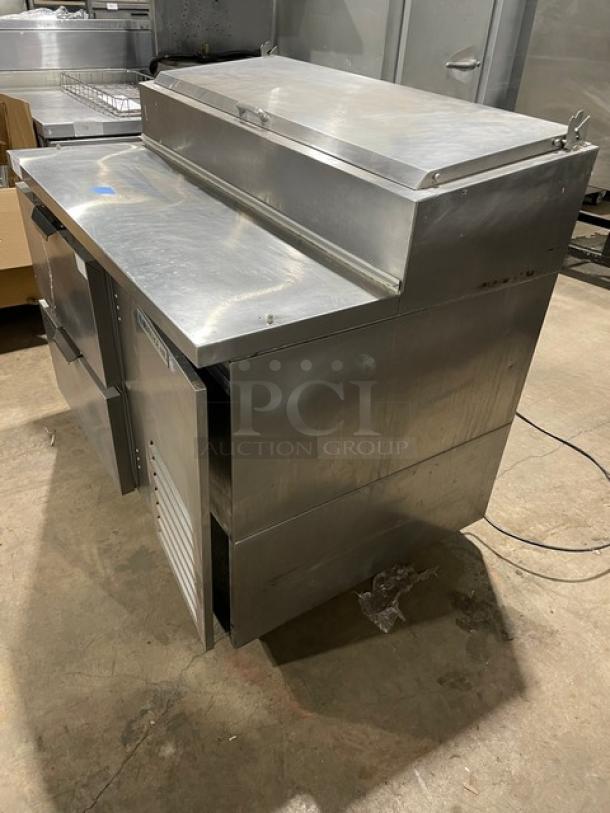 Beverage-Air Commercial Stainless Steel 2 Drawer Refrigerated Bain Marie Style Mega Top Pizza Prep Table! Model: DPD46-2 SN:12305544! 115V 1 Phase! On Casters! - Image 2 of 11