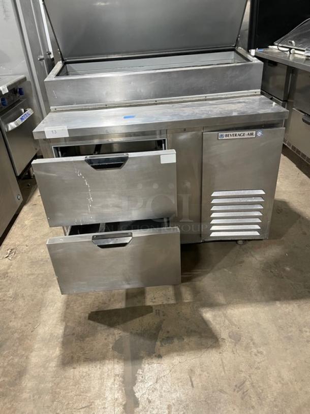 Beverage-Air Commercial Stainless Steel 2 Drawer Refrigerated Bain Marie Style Mega Top Pizza Prep Table! Model: DPD46-2 SN:12305544! 115V 1 Phase! On Casters! - Image 5 of 11