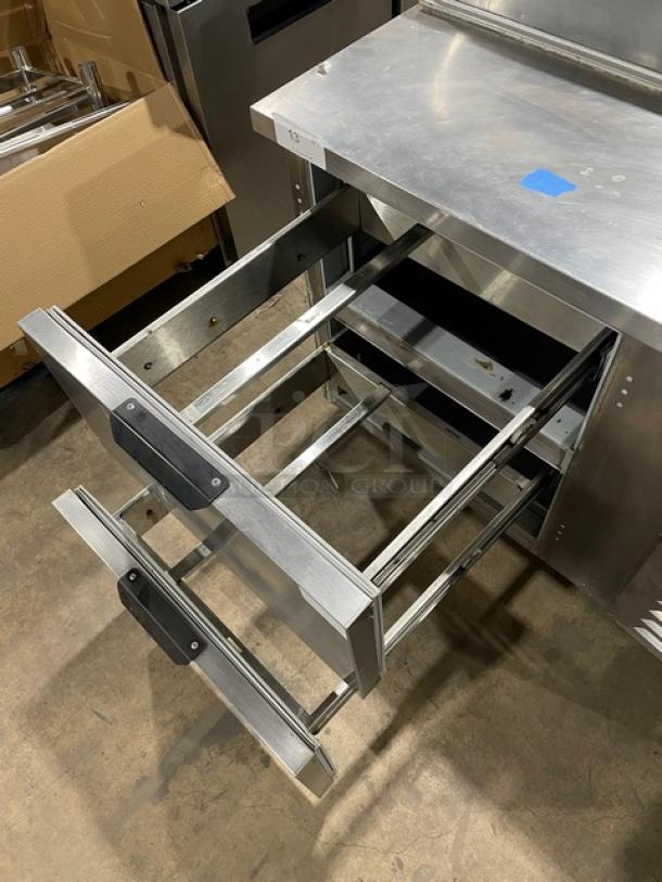 Beverage-Air Commercial Stainless Steel 2 Drawer Refrigerated Bain Marie Style Mega Top Pizza Prep Table! Model: DPD46-2 SN:12305544! 115V 1 Phase! On Casters! - Image 7 of 11