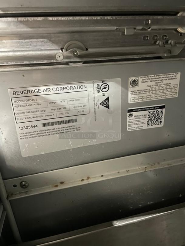 Beverage-Air Commercial Stainless Steel 2 Drawer Refrigerated Bain Marie Style Mega Top Pizza Prep Table! Model: DPD46-2 SN:12305544! 115V 1 Phase! On Casters! - Image 10 of 11