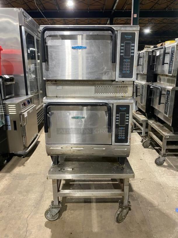TurboChef Tornado Series Commercial Stainless Steel Electric Powered Double Stacked Rapid Cook Turbo Ovens! With Digital Touch Controls! Model: NGCD6 SN: NGCD6D12991! 208-240V! On Equipment Cart With Casters! 2X Your Bid Makes One Unit! - Image 1 of 11