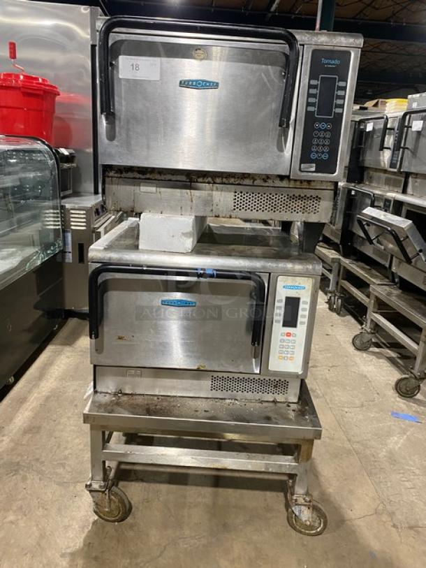 TurboChef Tornado Series Commercial Stainless Steel Electric Powered Double Stacked Rapid Cook Turbo Ovens! With Digital Touch Controls! Model: NGCD6 SN: NGCD6D05614! 208-240V! On Equipment Cart With Casters! 2X Your Bid Makes One Unit! - Image 1 of 12