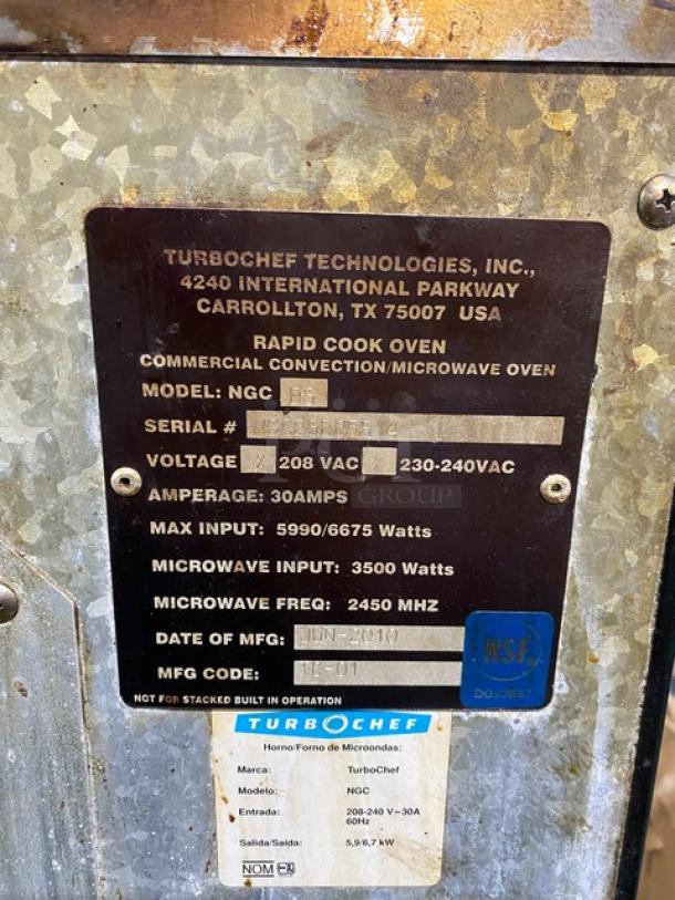 TurboChef Tornado Series Commercial Stainless Steel Electric Powered Double Stacked Rapid Cook Turbo Ovens! With Digital Touch Controls! Model: NGCD6 SN: NGCD6D05614! 208-240V! On Equipment Cart With Casters! 2X Your Bid Makes One Unit! - Image 9 of 12
