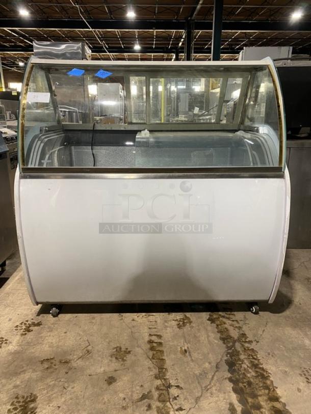 Commercial White Frozen Yogurt/Ice Cream Dipping Cabinet! With Sneezeguard! With Double Access Sliding Doors! On Casters! - Image 1 of 9