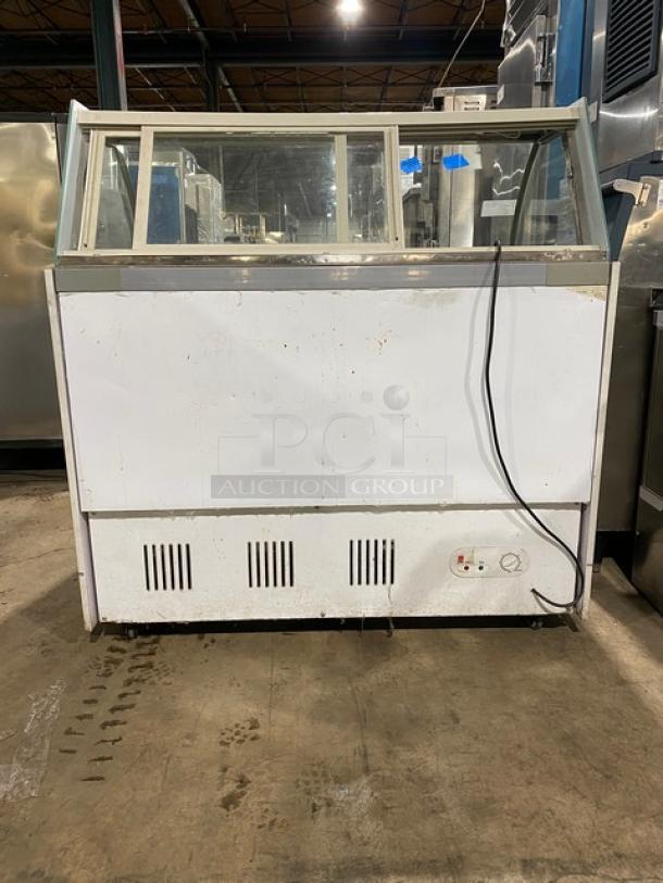 Commercial White Frozen Yogurt/Ice Cream Dipping Cabinet! With Sneezeguard! With Double Access Sliding Doors! On Casters! - Image 3 of 9