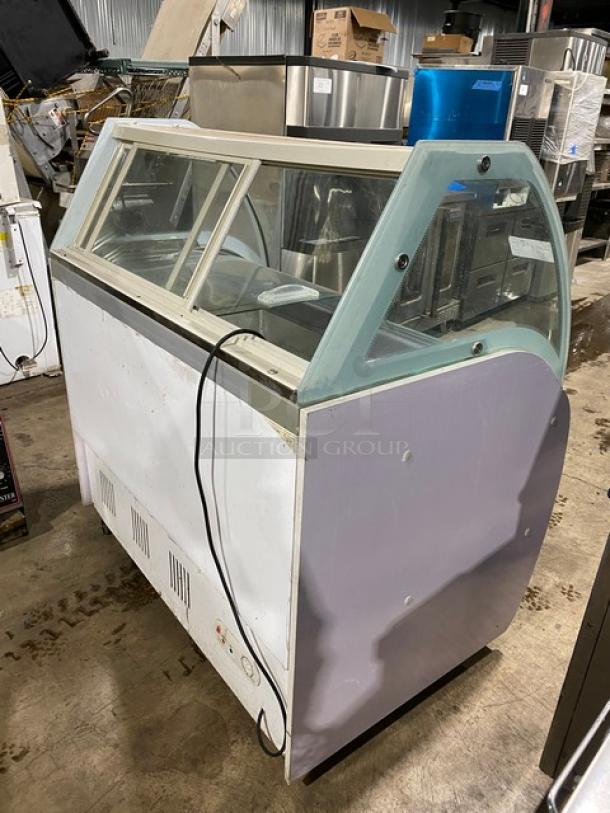 Commercial White Frozen Yogurt/Ice Cream Dipping Cabinet! With Sneezeguard! With Double Access Sliding Doors! On Casters! - Image 4 of 9