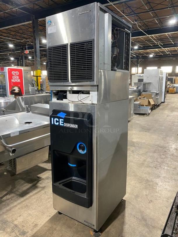 Hoshizaki Commercial Stainless Steel Cresent Cube Style Ice Making Machine Head! Model: KM-320MAH SN: E09158E! 115-120V 1 Phase! With Hoshizaki Commercial Ice Dispensing Bin! With Push Button Dispenser! Model: DB-130H SN: Q52159D! 115V 1 Phase! On Legs! - Image 2 of 12