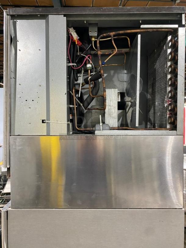 Hoshizaki Commercial Stainless Steel Cresent Cube Style Ice Making Machine Head! Model: KM-320MAH SN: E09158E! 115-120V 1 Phase! With Hoshizaki Commercial Ice Dispensing Bin! With Push Button Dispenser! Model: DB-130H SN: Q52159D! 115V 1 Phase! On Legs! - Image 9 of 12