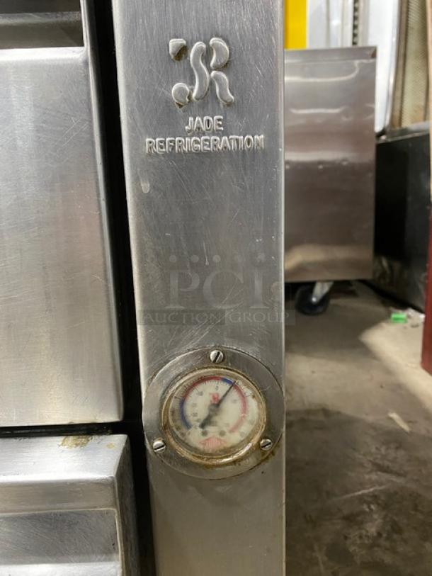 Jade Range Commercial Stainless Steel Natural Gas Powered Char Broiler/Flat Griddle Split Top Range! With 4 Drawer Self-Contained Refrigerated Chef Base/Equipment Stand! With Back Splash! Model: JRLH-04S-T-72 SN: 101566! 115V 1 Phase! On Casters! - Image 10 of 11