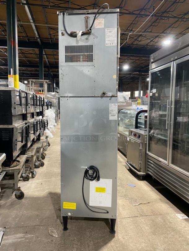Hoshizaki Commercial Stainless Steel Modular Cresent Cube Ice Making Machine Head! Model: KM-500MWH SN: Q04141H! 115-120V 1 Phase! With Scotsman Commercial Ice Dispensing Bin! With Push Type Dispenser! On Legs! - Image 3 of 10