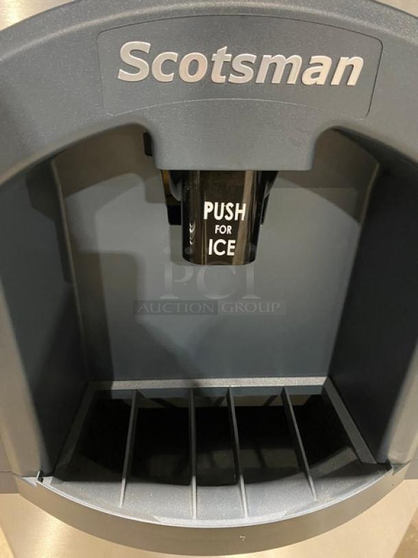 Hoshizaki Commercial Stainless Steel Modular Cresent Cube Ice Making Machine Head! Model: KM-500MWH SN: Q04141H! 115-120V 1 Phase! With Scotsman Commercial Ice Dispensing Bin! With Push Type Dispenser! On Legs! - Image 5 of 10