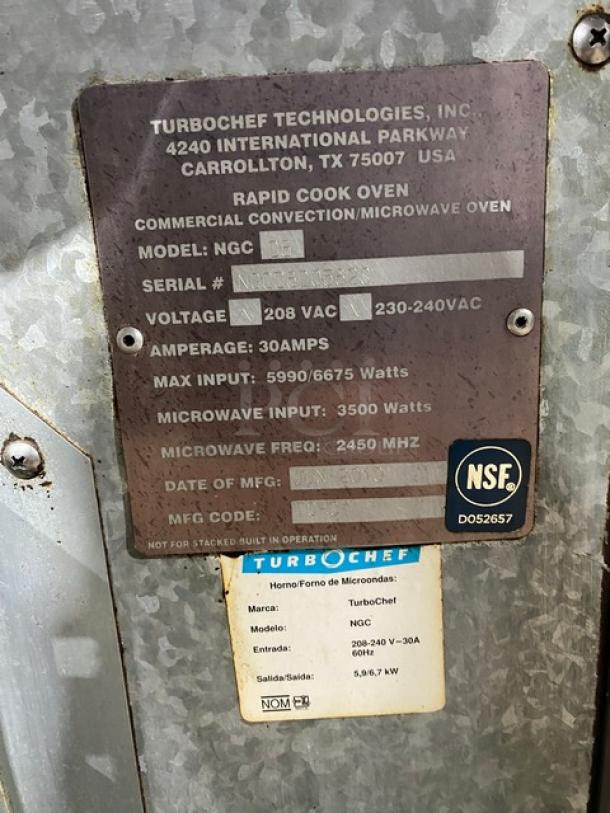 TurboChef Tornado Series Commercial Stainless Steel Electric Powered Countertop Rapid Cook Turbo Oven! With Digital Touch Controls! Model: NGCD6 SN: NGCD6D05620! 208/240V 1 Phase! On Legs! - Image 8 of 10