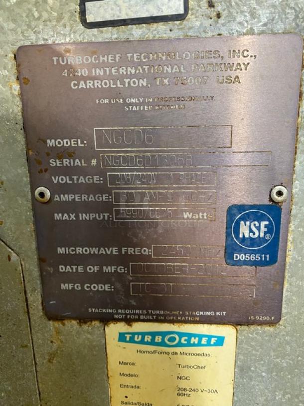 TurboChef Tornado Series Commercial Stainless Steel Electric Powered Double Stacked Rapid Cook Turbo Ovens! With Digital Touch Controls! Model: NGCD6 SN: NGCD6D13058! 208/240V! On Equipment Cart With Casters! 2X Your Bid Makes One Unit! - Image 8 of 9
