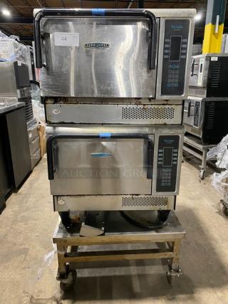 TurboChef Tornado Series Commercial Stainless Steel Electric Powered Double Stacked Rapid Cook Turbo Ovens! With Digital Touch Controls! Model: NGCD6 SN: NGCD6D17090! 208/240V! On Equipment Cart With Casters! 2X Your Bid Makes One Unit!