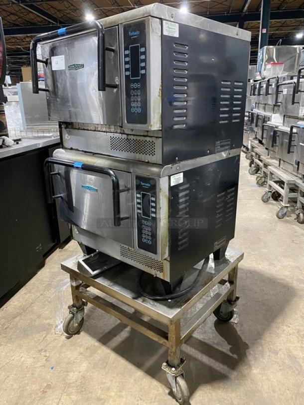 TurboChef Tornado Series Commercial Stainless Steel Electric Powered Double Stacked Rapid Cook Turbo Ovens! With Digital Touch Controls! Model: NGCD6 SN: NGCD6D17090! 208/240V! On Equipment Cart With Casters! 2X Your Bid Makes One Unit! - Image 2 of 10