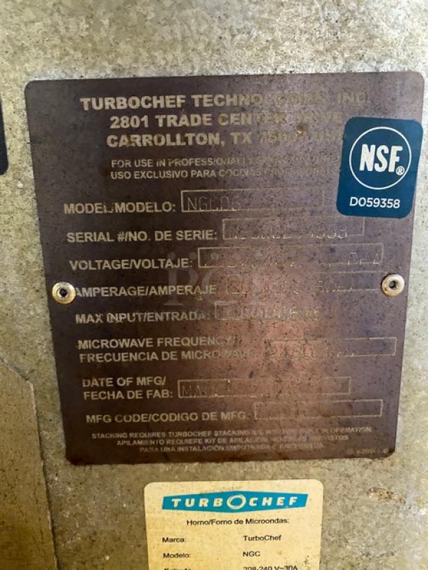TurboChef Tornado Series Commercial Stainless Steel Electric Powered Double Stacked Rapid Cook Turbo Ovens! With Digital Touch Controls! Model: NGCD6 SN: NGCD6D14858! 208/240V! On Equipment Cart With Casters! 2X Your Bid Makes One Unit! - Image 8 of 11