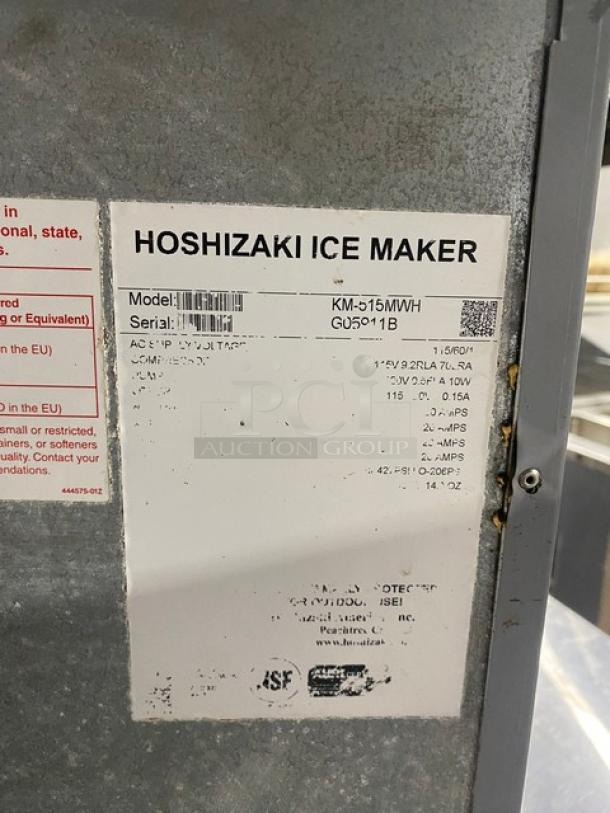 Hoshizaki Commercial Stainless Steel Water-Cooled Cresent Cubed Ice Maker Machine Head! Model: KM-515MWH SN: G05911B! 115V 1 Phase! - Image 8 of 9