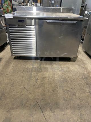 Traulsen Commercial Stainless Steel Single Door Refrigerated Worktop Cooler! With Back Splash! With Poly Coated Wire Racks! Model: TU048QC SN: T30356A13! 115V 1 Phase! On Casters!