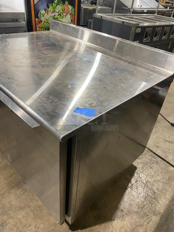Traulsen Commercial Stainless Steel Single Door Refrigerated Worktop Cooler! With Back Splash! With Poly Coated Wire Racks! Model: TU048QC SN: T30356A13! 115V 1 Phase! On Casters! - Image 2 of 10