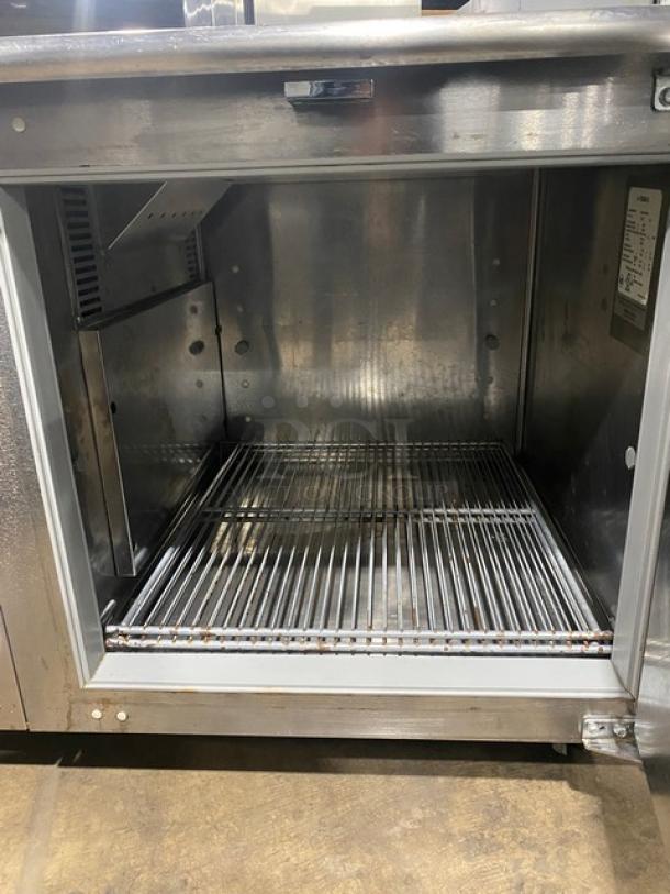 Traulsen Commercial Stainless Steel Single Door Refrigerated Worktop Cooler! With Back Splash! With Poly Coated Wire Racks! Model: TU048QC SN: T30356A13! 115V 1 Phase! On Casters! - Image 6 of 10