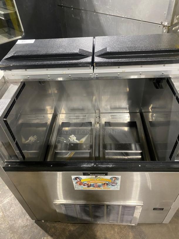 Delfield Commercial Stainless-Steel Self-Contained Air Curtain Beverage/Milk Cooler! With Double Lift-Open Top Hinged Lids! Model: NLFAC-8 SN: 0608036002029M! 115V 1 Phase! On Casters! - Image 5 of 10