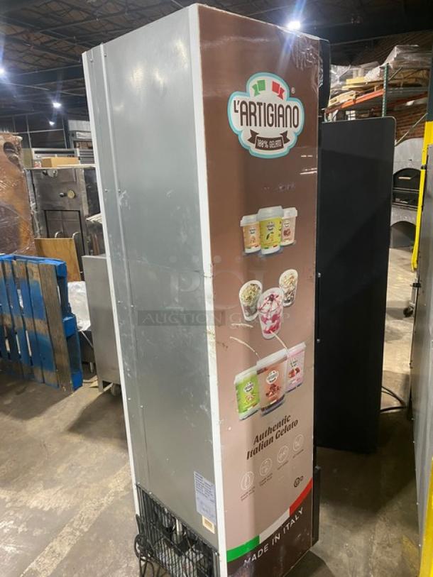 Commercial Black Gelato Style Single Glass Swing Door Reach In Merchandiser Freezer! With Door Heater & LED Light! With Poly Coated Wire Racks! Model: SD240 SN: 6180900110290126! 110V! On Casters! - Image 4 of 11