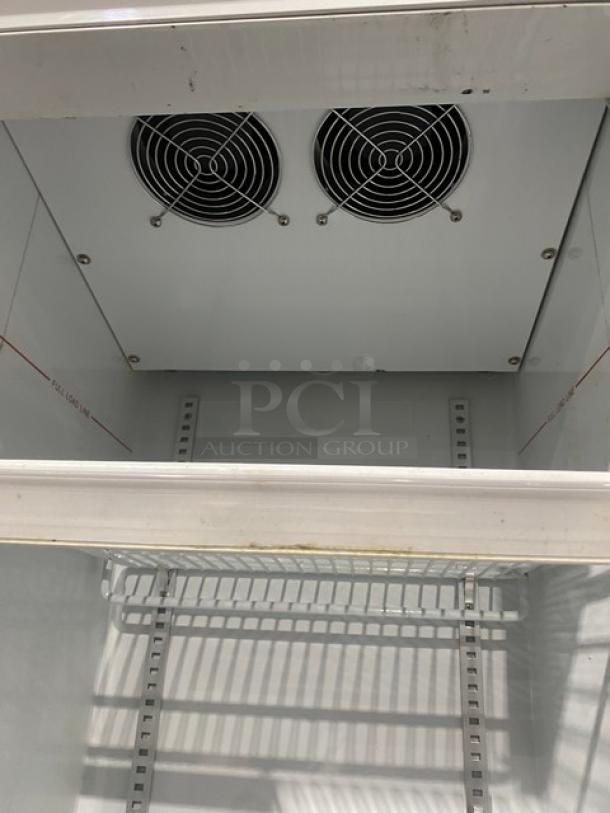 Commercial Black Gelato Style Single Glass Swing Door Reach In Merchandiser Freezer! With Door Heater & LED Light! With Poly Coated Wire Racks! Model: SD240 SN: 6180900110290126! 110V! On Casters! - Image 6 of 11