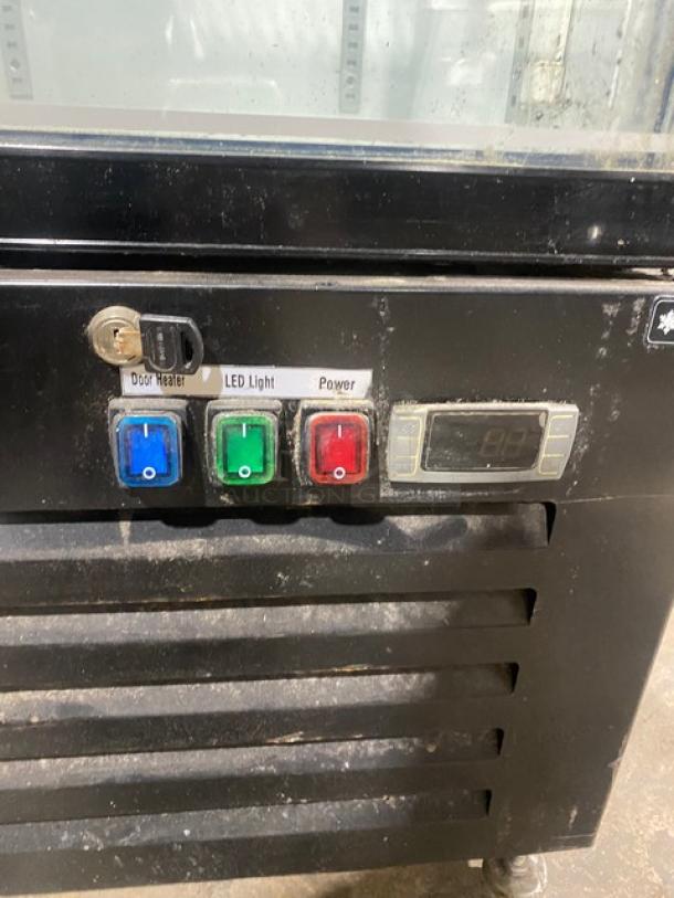 Commercial Black Gelato Style Single Glass Swing Door Reach In Merchandiser Freezer! With Door Heater & LED Light! With Poly Coated Wire Racks! Model: SD240 SN: 6180900110290126! 110V! On Casters! - Image 7 of 11