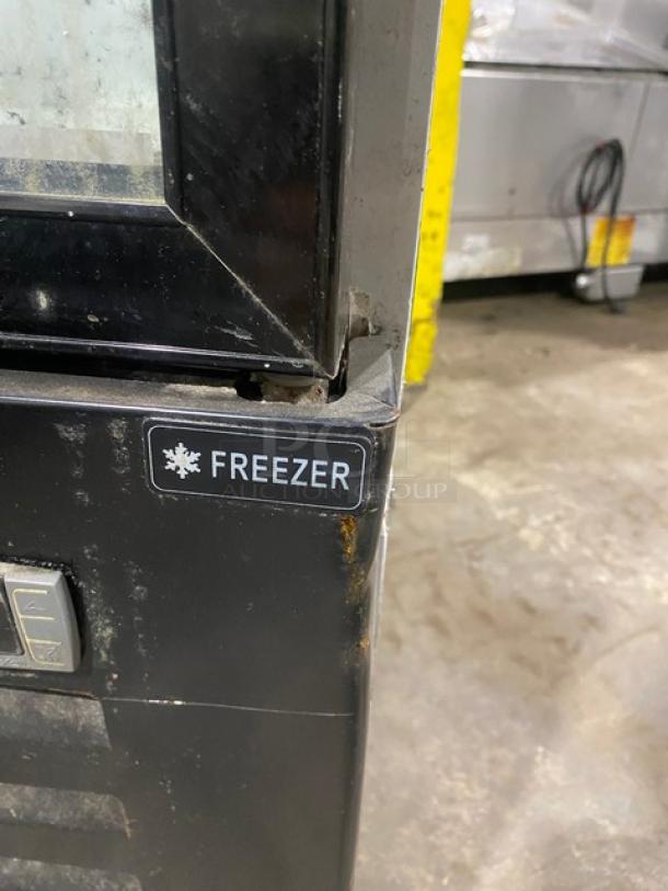 Commercial Black Gelato Style Single Glass Swing Door Reach In Merchandiser Freezer! With Door Heater & LED Light! With Poly Coated Wire Racks! Model: SD240 SN: 6180900110290126! 110V! On Casters! - Image 8 of 11