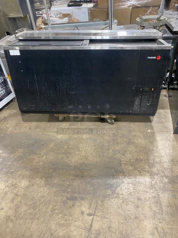 Fagor Commercial Black Deep-Well Horizontal Flat-Top Bottle Cooler! With Stainless Steel Double Top Sliding Lids! With Epoxy Coated Bin Dividers! Model: FBC-65 HC SN: 19072219! 115V 1 Phase! - Image 1 of 9