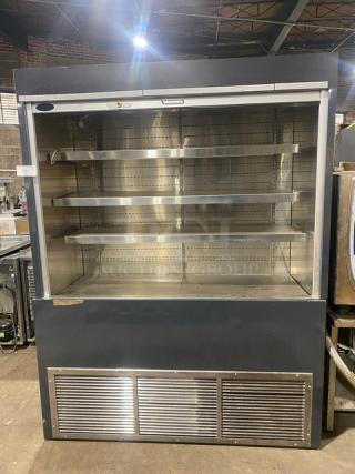 RPI Industries Olympus II Air Screen Series Commercial Black Self-Contained Refrigerated 4-Tier Open Grab-N-Go Merchandiser Display Case! With Stainless Steel Interior & Adjustable Shelves! With Energy Efficient Pull-Down Night Curtain! Model: SCAS60R-II SN: 10142639! 115/208-230V 1 Phase!