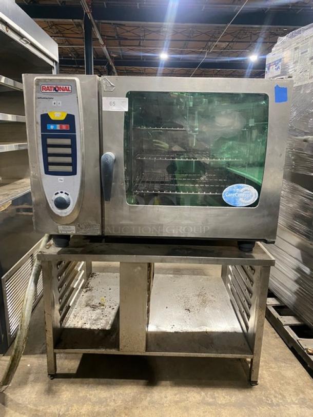 Rational Commercial Stainless Steel Countertop SelfCooking Center Combi Oven! With Wire Oven Racks! With 2 Section Pan-Holding Equipment Stand/Base! On Legs! - Image 1 of 9