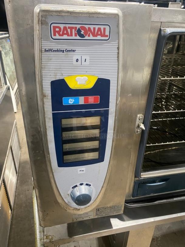 Rational Commercial Stainless Steel Countertop SelfCooking Center Combi Oven! With Wire Oven Racks! With 2 Section Pan-Holding Equipment Stand/Base! On Legs! - Image 6 of 9