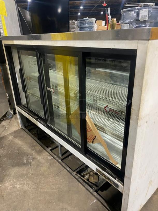 True Commercial White Slanted Glass Refrigerated Meat Deli Display Show Case! With Stainless Steel Serve Over Countertop! With Adjustable Poly Coated Wire Shelves! With Rear Double Sliding Glass Doors! Model: TSID-72-3 SN: 5045310! 115V 1 Phase! - Image 3 of 10
