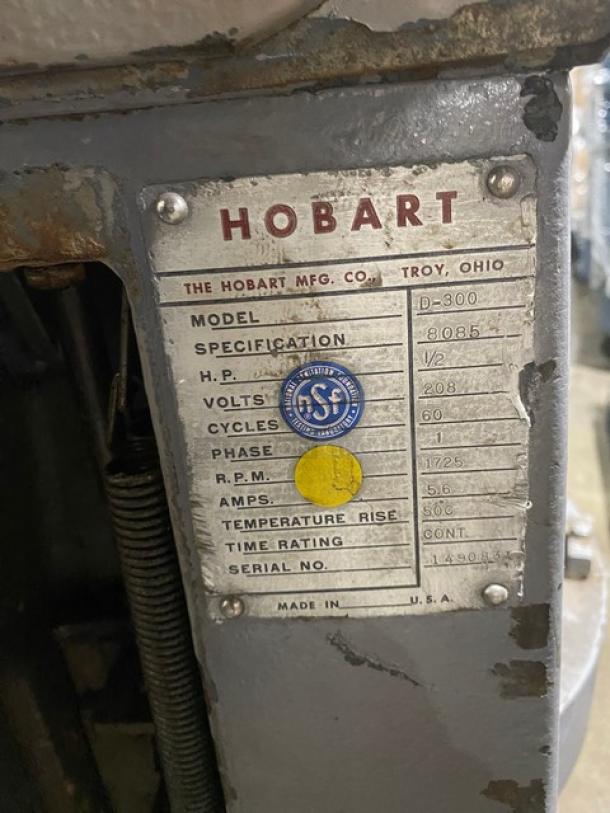 Hobart Commercial Heavy-Duty Floor Model 30 Qt. Planetary Mixer! Model: D-300 SN: 149083! 208V 1 Phase! - Image 7 of 9
