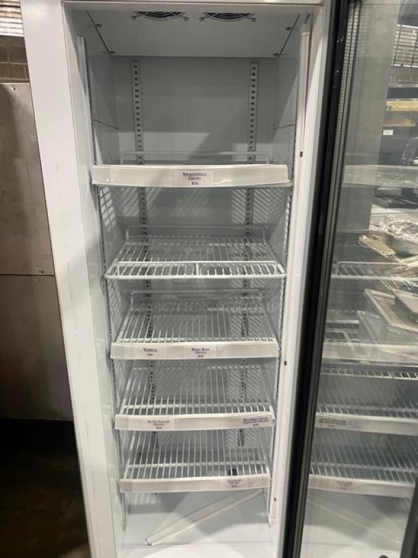Commercial Black Gelato Style Single Glass Swing Door Reach In Merchandiser Freezer! With Door Heater & LED Light! With Adjustable Poly Coated Wire Racks! Model: SD240 SN: 6190401507170183! 110V! On Casters! - Image 5 of 12