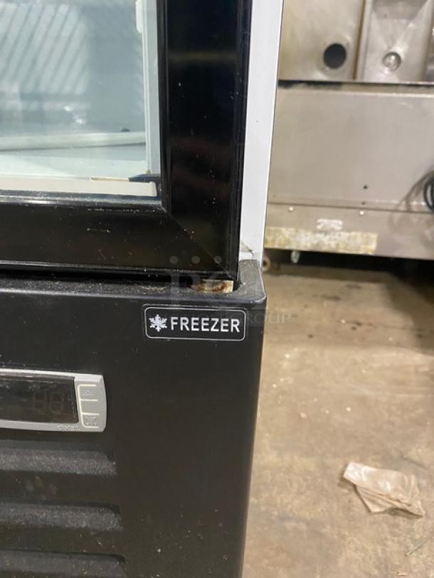 Commercial Black Gelato Style Single Glass Swing Door Reach In Merchandiser Freezer! With Door Heater & LED Light! With Adjustable Poly Coated Wire Racks! Model: SD240 SN: 6190401507170183! 110V! On Casters! - Image 9 of 12