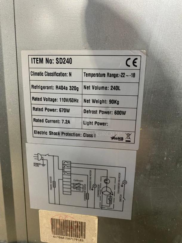Commercial Black Gelato Style Single Glass Swing Door Reach In Merchandiser Freezer! With Door Heater & LED Light! With Adjustable Poly Coated Wire Racks! Model: SD240 SN: 6190401507170183! 110V! On Casters! - Image 10 of 12
