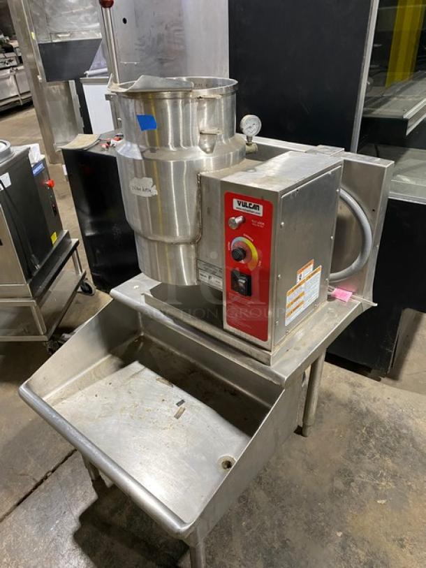 Vulcan Commercial Stainless Steel Electric Powered Countertop 6-Gal. Steam Jacketed Tilting Kettle! Model: K6ETT-7 SN: 46-2004217! 208/240V 3 Phase! With Custom Single Well Equipment Stand/Base! With Back Splash & Drain! On Legs! - Image 2 of 12