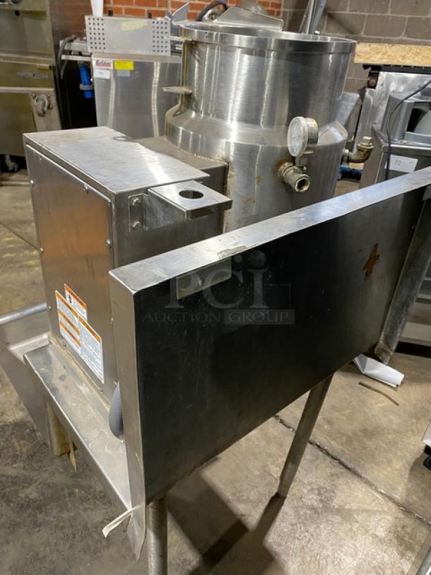 Vulcan Commercial Stainless Steel Electric Powered Countertop 6-Gal. Steam Jacketed Tilting Kettle! Model: K6ETT-7 SN: 46-2004217! 208/240V 3 Phase! With Custom Single Well Equipment Stand/Base! With Back Splash & Drain! On Legs! - Image 3 of 12