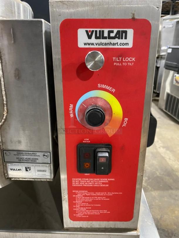 Vulcan Commercial Stainless Steel Electric Powered Countertop 6-Gal. Steam Jacketed Tilting Kettle! Model: K6ETT-7 SN: 46-2004217! 208/240V 3 Phase! With Custom Single Well Equipment Stand/Base! With Back Splash & Drain! On Legs! - Image 8 of 12