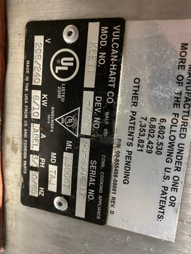 Vulcan Commercial Stainless Steel Electric Powered Countertop 6-Gal. Steam Jacketed Tilting Kettle! Model: K6ETT-7 SN: 46-2004217! 208/240V 3 Phase! With Custom Single Well Equipment Stand/Base! With Back Splash & Drain! On Legs! - Image 11 of 12